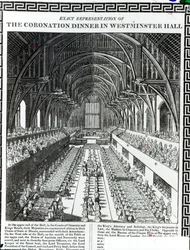 Kröningsbanketten i Westminster Hall, ur en bok av Francis Sandford (1630-94) till minne av kröningen av kung Vilhelm III (1650-1702) och drottning Maria II (1662-94)